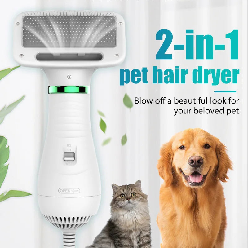 2-in-1 Pet Hair Dryer & Grooming Brush – Portable Quiet Blower Comb for Dogs & Cats