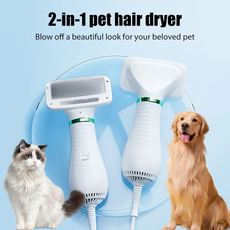 2-in-1 Pet Hair Dryer & Grooming Brush – Portable Quiet Blower Comb for Dogs & Cats