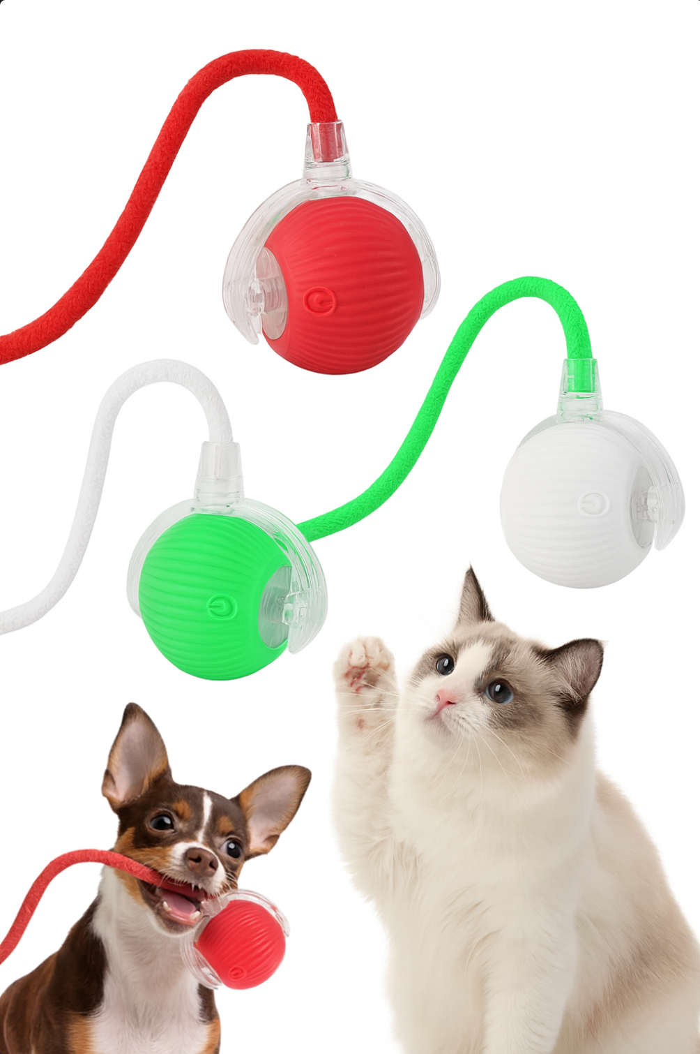 Automatic Interactive Cat Ball – Smart Rolling Toy with Tail & Mouse-Like Movement (Rechargeable)