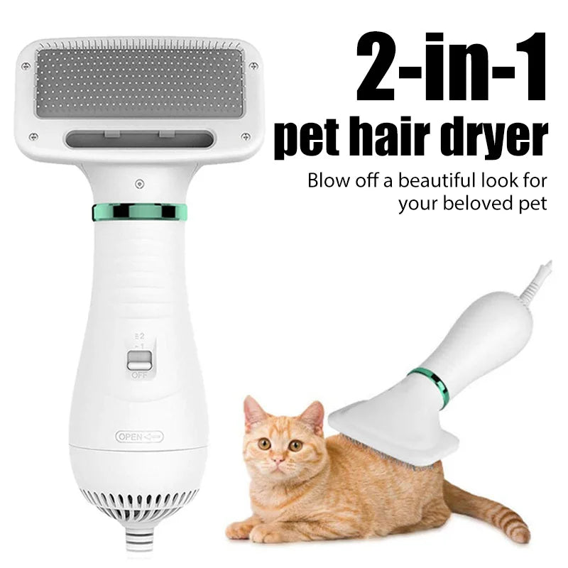 2-in-1 Pet Hair Dryer & Grooming Brush – Portable Quiet Blower Comb for Dogs & Cats