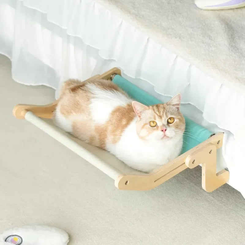 Luxury Wooden Cat Hammock Bed — Space-Saving Window Lounger for Relaxed Cats