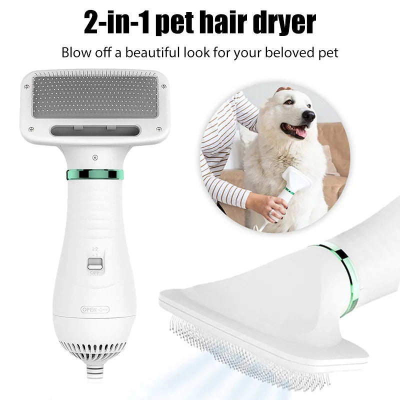 2-in-1 Pet Hair Dryer & Grooming Brush – Portable Quiet Blower Comb for Dogs & Cats